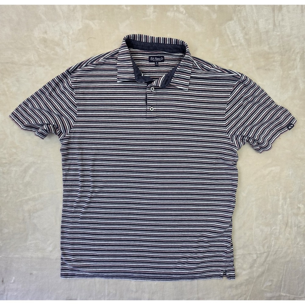 Fish Hippie Co Polo Shirt XL Striped Short Sleeve Casual Golf Beach
